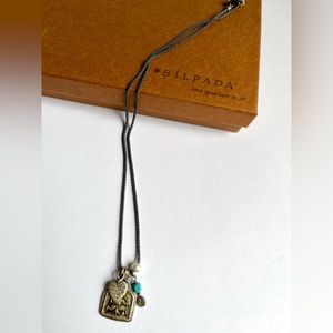 Oxidized Sterling Silver Necklace with hammered heart,  & Freshwater Pearl